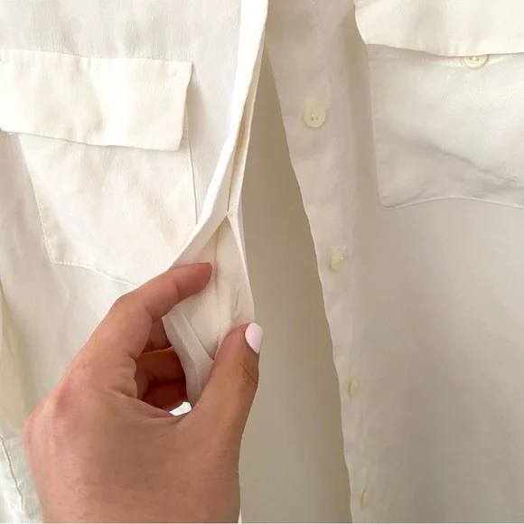 Madewell International 100% Silk White/Cream/Ivory Button Top Flap Pockets - Picture 5 of 7